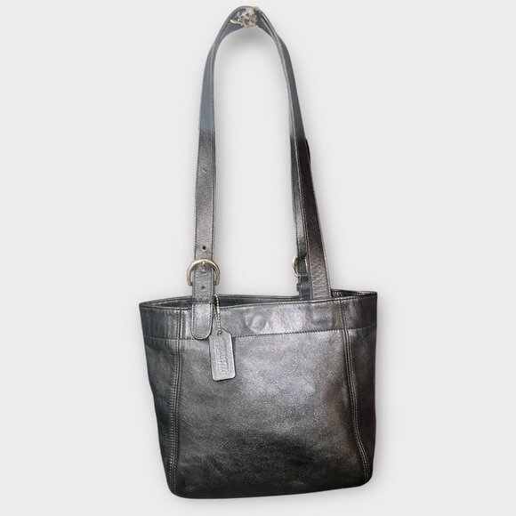 VTG Coach Waverly Soho Buckle Tote 4157 Black Leather Silver 90s Made in Dom Rep - Picture 3 of 8